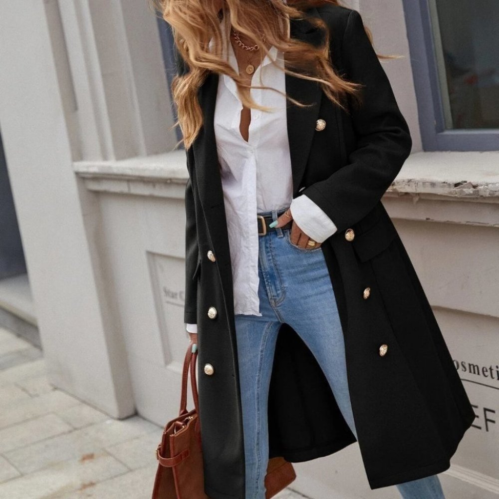 Black  double breasted jacket Overcoat - Picture 2 of 4